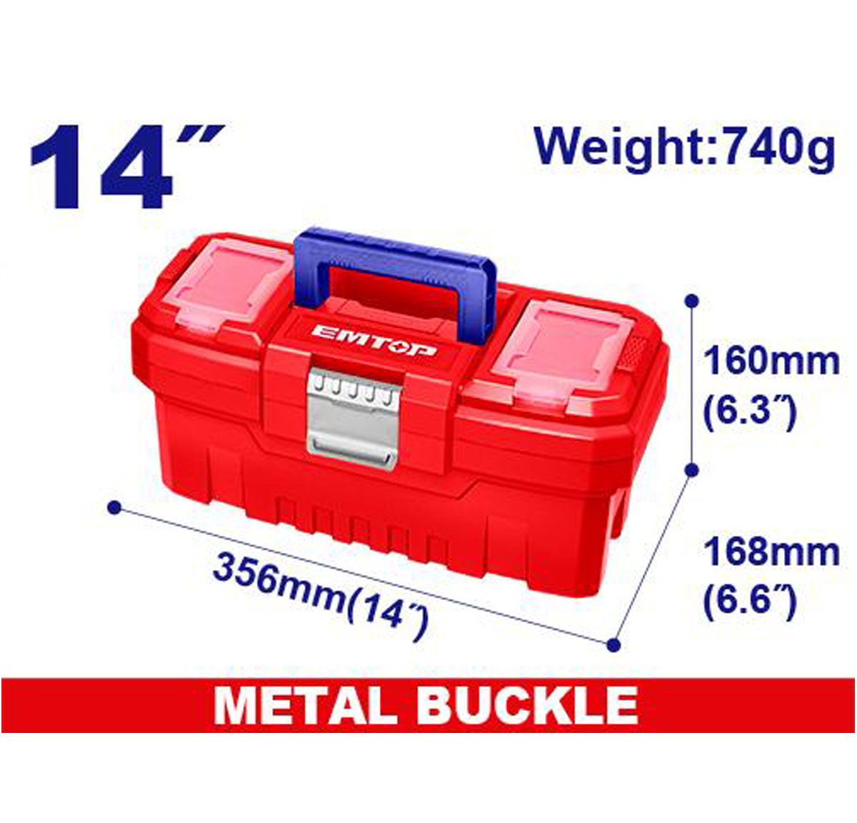 EMTOP 14" Plastic tool box EPBX1402