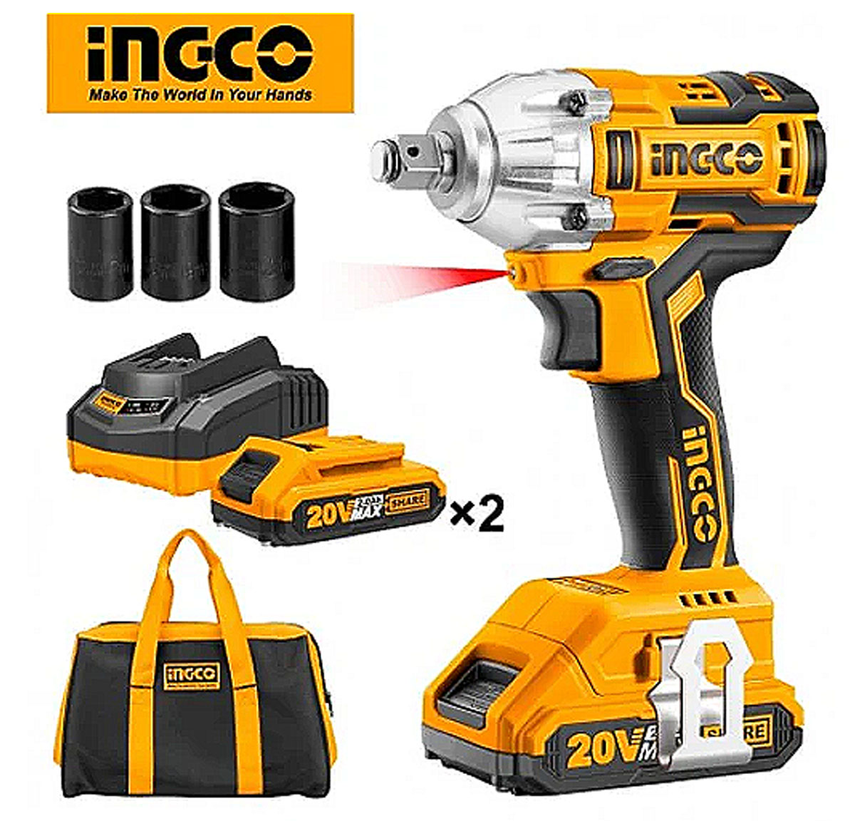 Ingco Lithium-Ion impact wrench 20V Brushless Motor CIWLI2001