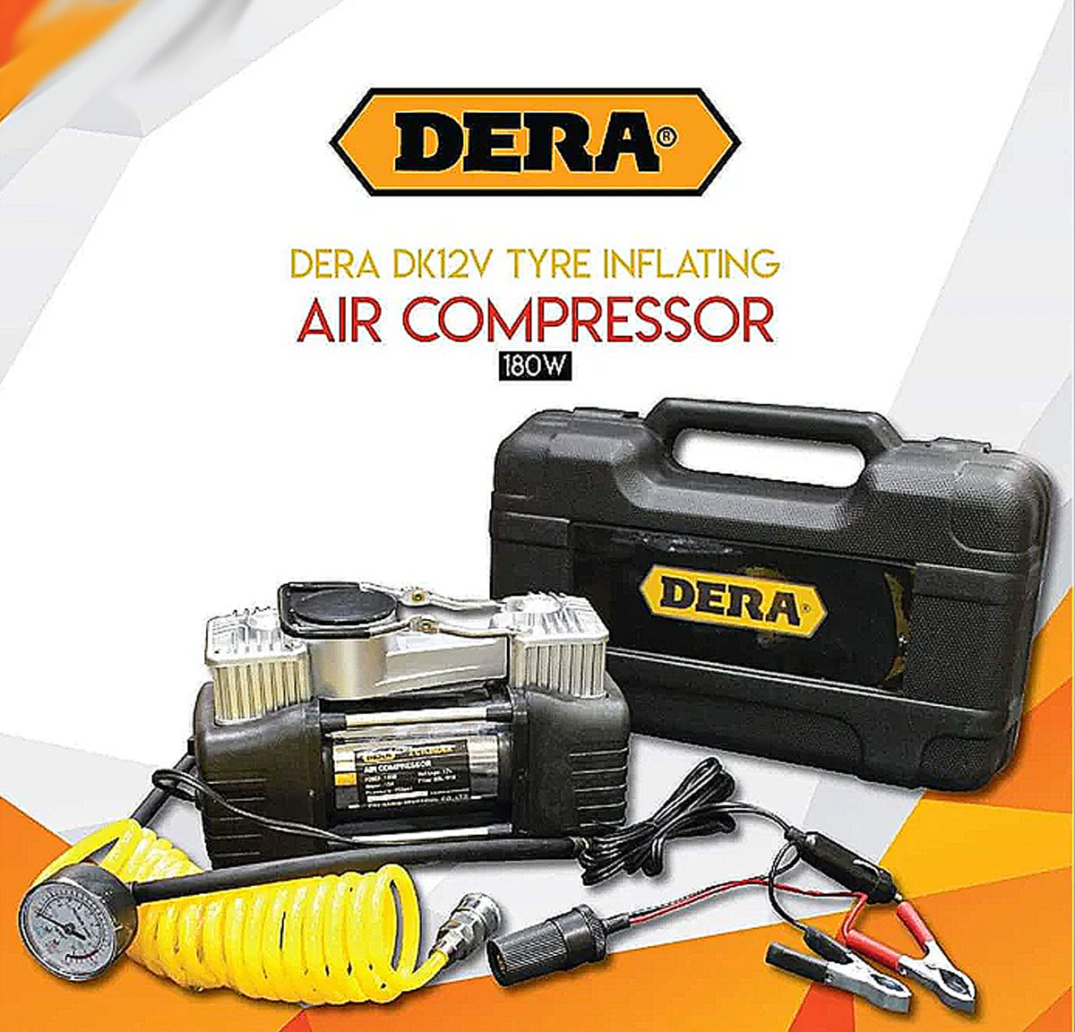 DERA DK12V DOUBLE CYLINDER TYRE INFLATOR AIR COMPRESSOR WITH TYRE REPAIR KIT - 180WATTS