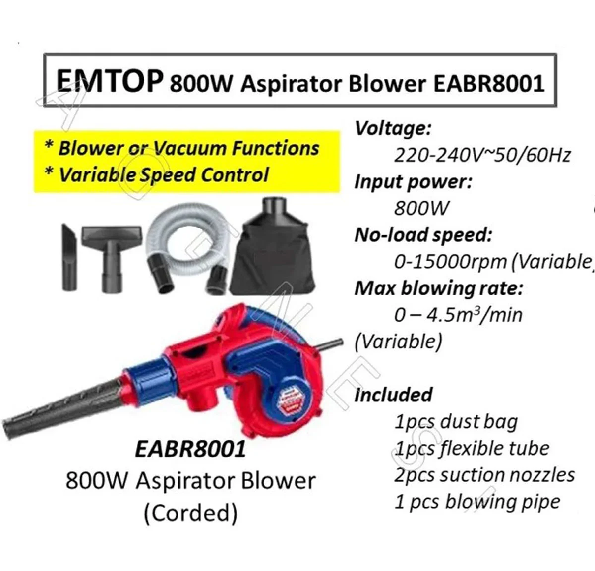 Air blower 800W EABR8001 | Company: Emtop | Origin: China